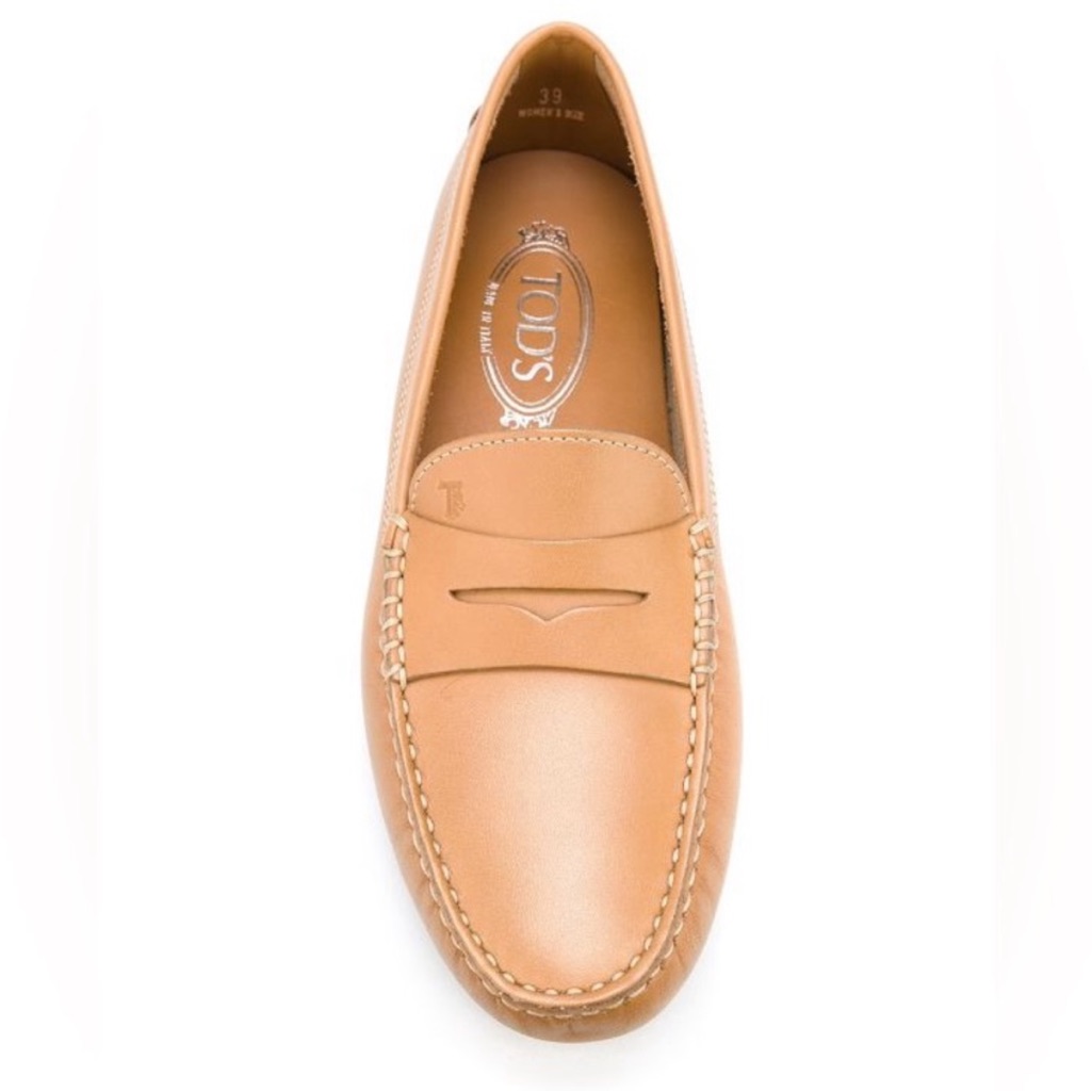 Tod's Tan Gommino Leather Driving Shoes Neutral Leather Loafer Size 35.5 (5.5)